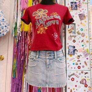 Vintage 90s natures love funky floral sparkly graphic baby tee